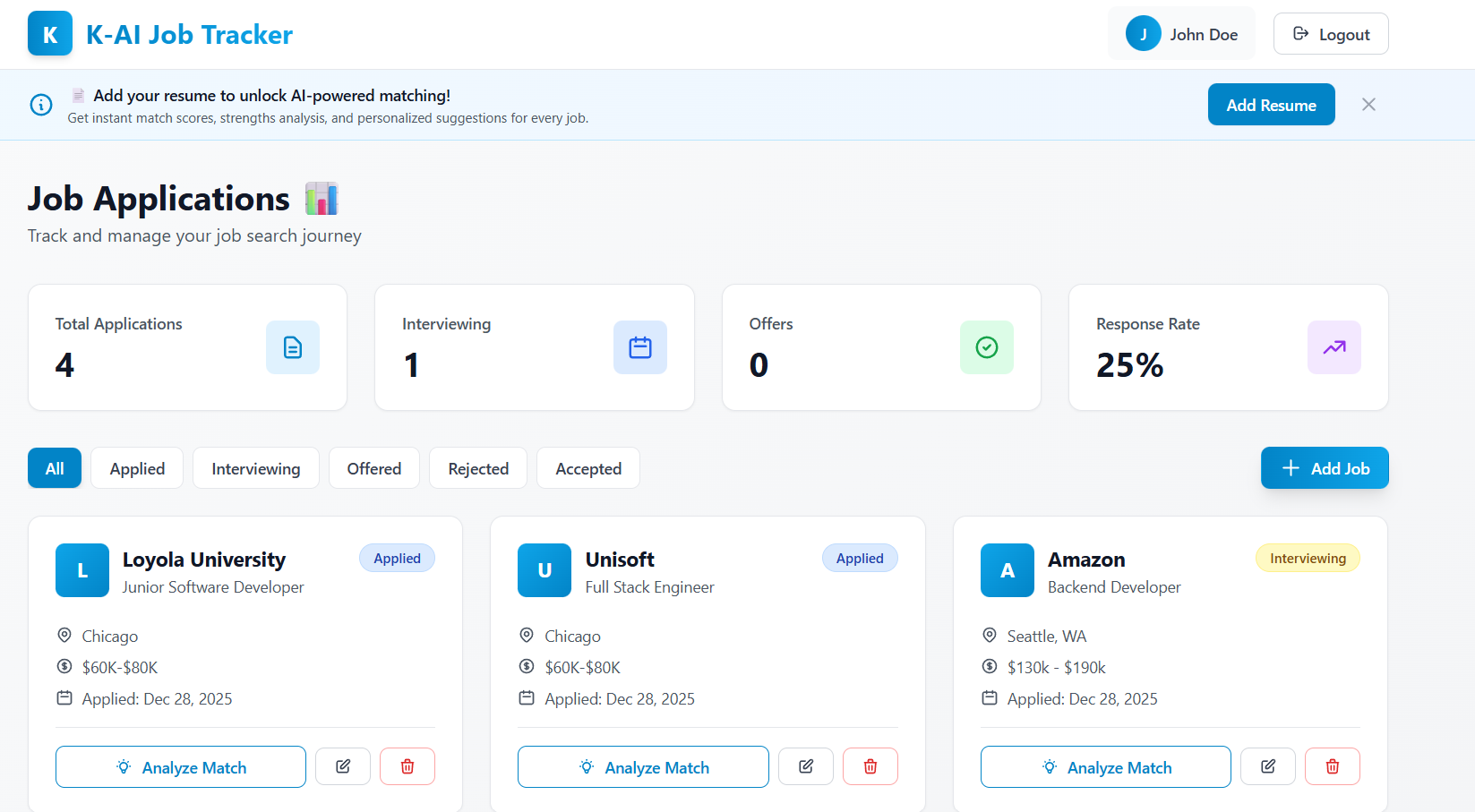 K-AI Job Tracker Project Preview